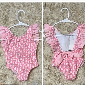 Pink Ruffle Dior One-Piece Swimsuit